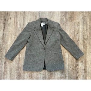 Vintage Excellent Condition Sz 10 Grey Wool Blazer Sag Harbor Button Collared